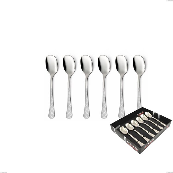 Set of 6 Milano Damask Ice Cream Spoons in Display Box, 18/10 (AISI304) Polished Stainless Steel with Damask Effect, 2.5 mm Thickness