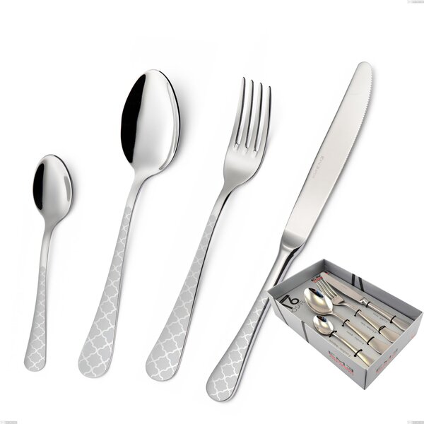 Milano Damask 16-Piece Cutlery Set in Display Case, 18/10 (AISI304) Polished Stainless Steel with Damask Effect, 2.5 mm Thickness