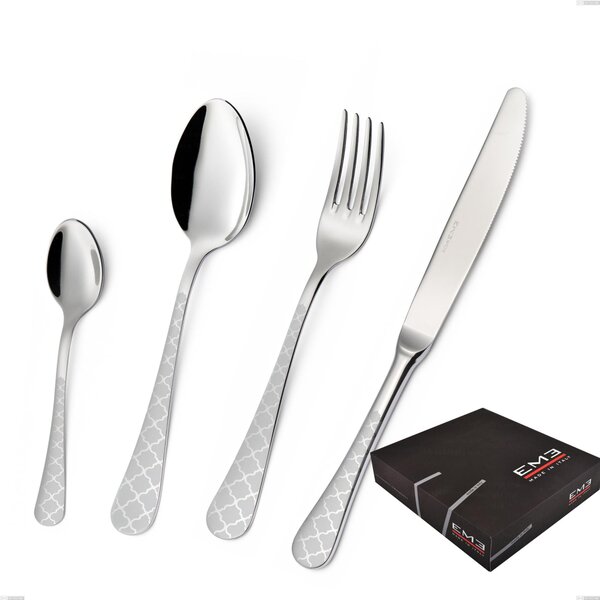 MILANO DAMASK 75-piece Cutlery Set in 18/10 Polished Stainless Steel 2.5 mm Thickness with Gift Box