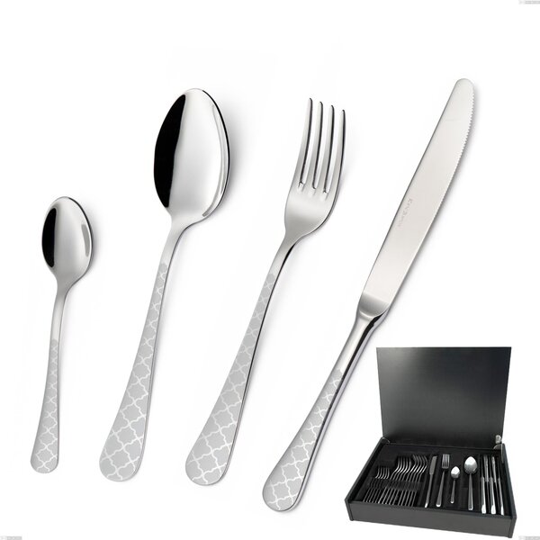 Milano Damask 24-piece cutlery set in wooden case, 18/10 (AISI304) polished stainless steel with damask effect, 2.5 mm thickness
