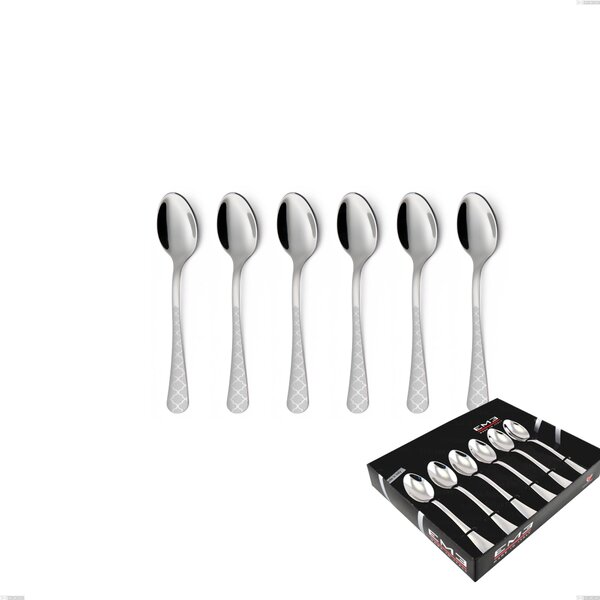 Set of 6 Milano Damask Coffee Spoons in Showcase Packaging, 18/10 (AISI304) Polished Stainless Steel with Damask Effect, 2.5 mm Thickness