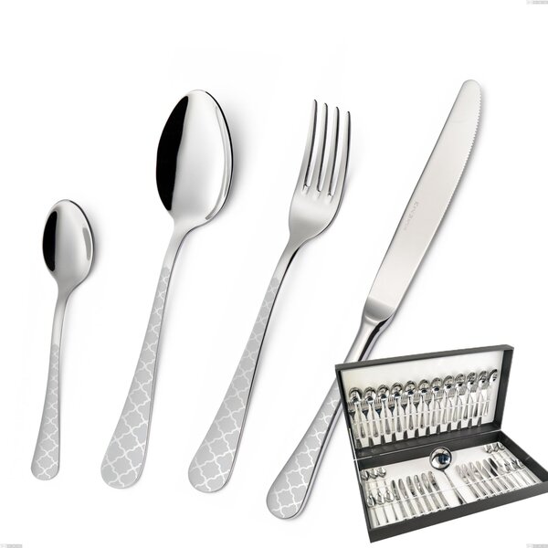 Milano Damask 49-piece cutlery set in canteen box, 18/10 (AISI304) polished stainless steel with damask effect, 2.5 mm thickness