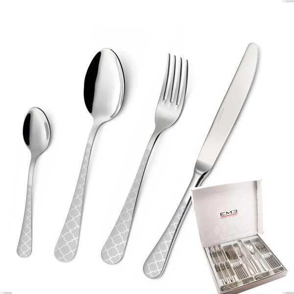 Milano Damask 24 Piece Cutlery Set in Case, 18/10 (AISI304) Polished Stainless Steel with Damask Effect, 2.5 mm Thickness