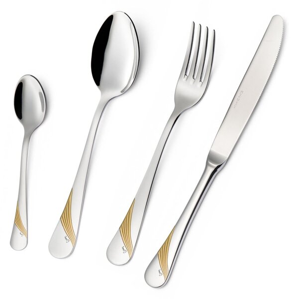 MILANO Gold etched 24 Piece Cutlery Set in 18/10 Mirror Polished Stainless Steel 2.5 mm Thickness with Showcase Packaging