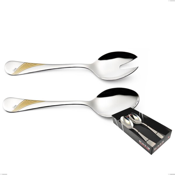 Milano Gold etched 2 Piece Salad Set in Display Box, 18/10 (AISI304) Polished Stainless Steel and Gold Finish, 2.5 mm Thickness