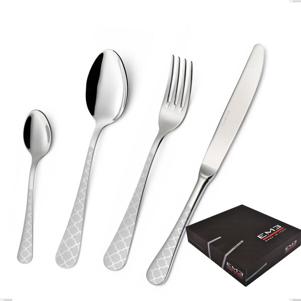 MILANO DAMASK 49-Piece Cutlery Set in Polished 18/10 Stainless Steel 2.5mm Thickness with Gift Box