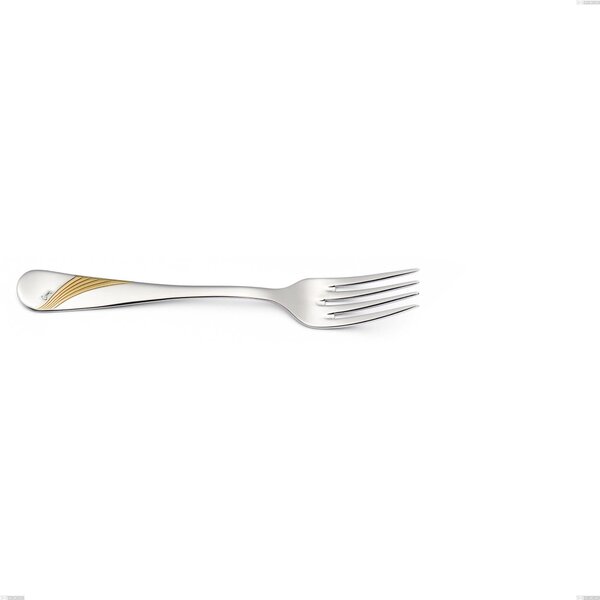 Milan Engraved Gold Fish Fork, 18/10 (AISI304) Polished Stainless Steel and Gold Finish, Thickness 2.5 mm, Length 184 mm