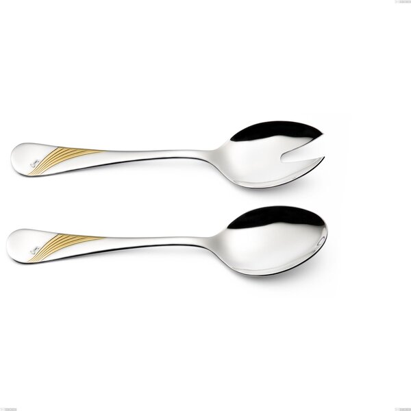 Milano Gold etched Salad Cutlery Set, 18/10 (AISI304) Polished Stainless Steel and Gold Finish, Thickness 2.5 mm, Length 233 mm