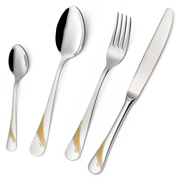 Milano Gold etched 51 Piece Cutlery Set in Canteen Box, 18/10 (AISI304) Polished Stainless Steel and Gold Finish, 2.5 mm Thickness