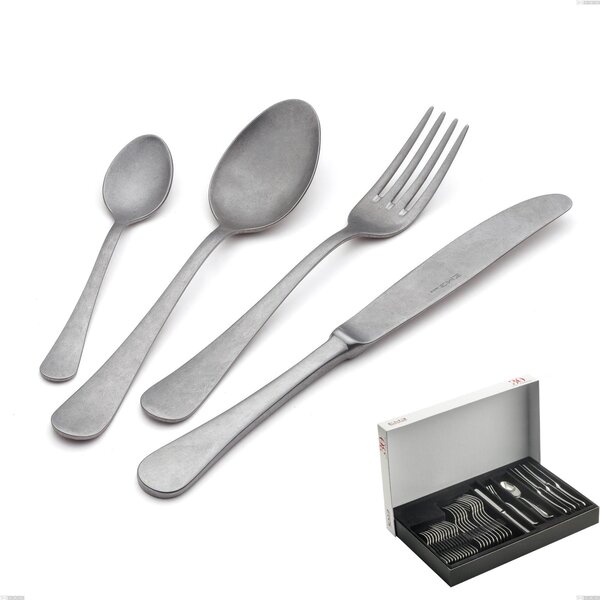 Milano Retro 30-Piece Cutlery Set in Panoramic Packaging, Vintage Stainless Steel (Aisi 304)