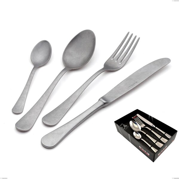 Milano Retro 24-Piece Cutlery Set in Showcase Packaging, Vintage Stainless Steel (Aisi 304)