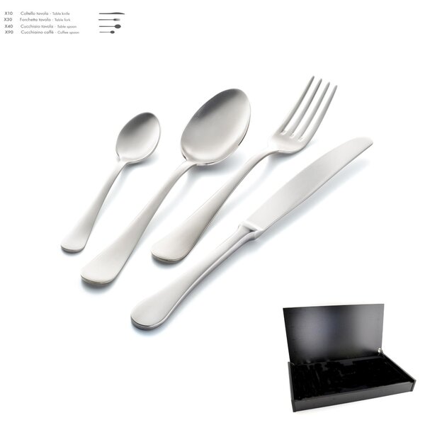 MILANO Sandblasted 24-piece Cutlery Set in Brushed 18/10 Stainless Steel 2.5 mm Thickness with Wooden Case