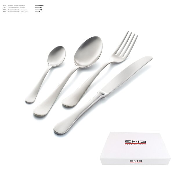 MILANO Sandblasted Cutlery Set 24 Pieces in Sandblasted 18/10 Stainless Steel 2.5 mm Thickness in Panoramic Packaging