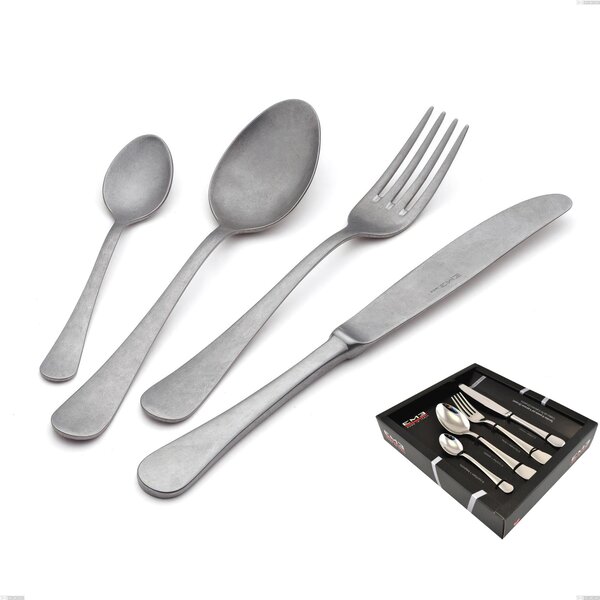 MILANO RETRO' 24 Piece Cutlery Set in 18/10 Stainless Steel with Mirror Polish and Vintage Finish