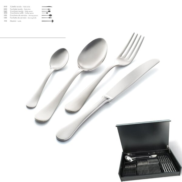 MILANO Sandblasted 51 Piece Cutlery Set in Sandblasted 18/10 Stainless Steel 2.5 mm Thickness with Wooden Case