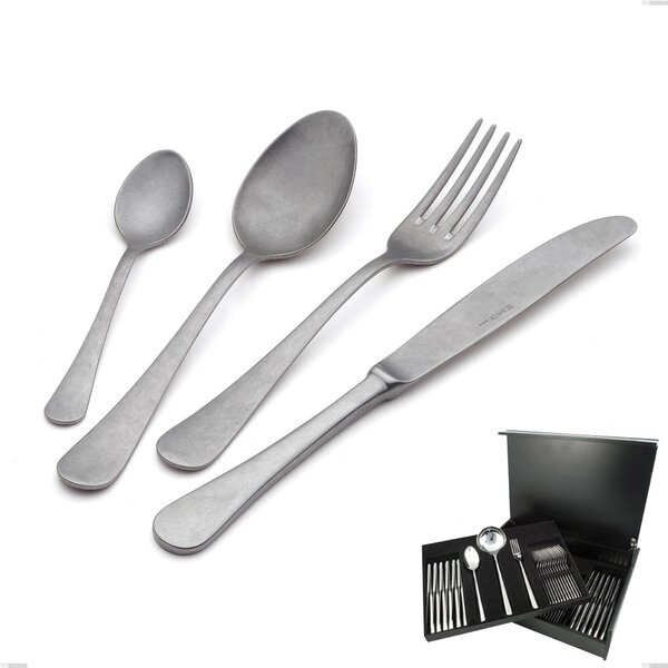 Milano Retro 75 Piece Cutlery Set in Wooden Box, Stainless Steel (AISI 304) Vintage