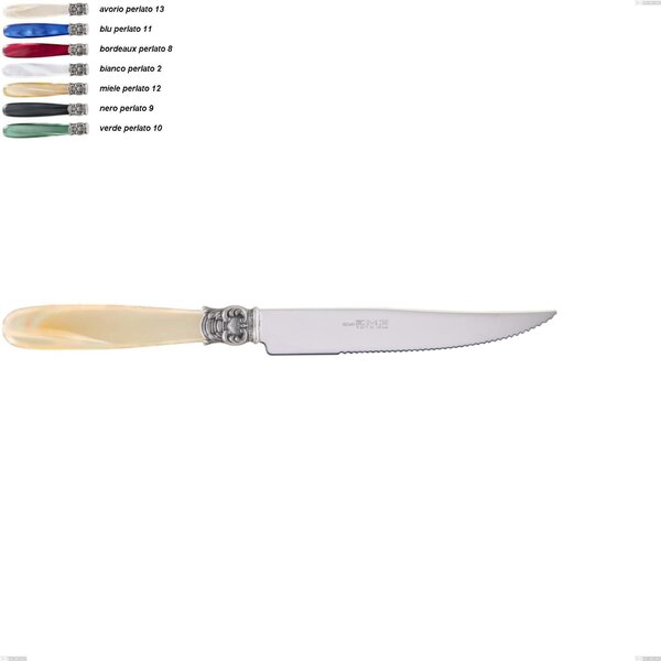 Mona Lisa Steak Knife, Polished 18/10 AISI 304 Stainless Steel with Pearlescent Acrylic Handle, Length 221 mm