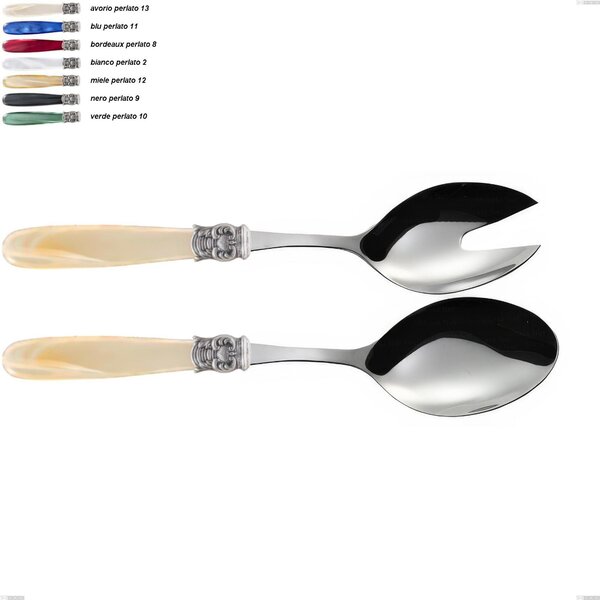 Mona Lisa Salad Cutlery Pair, 18/10 AISI 304 Polished Stainless Steel with Pearlescent Acrylic Handle, Length 236 mm