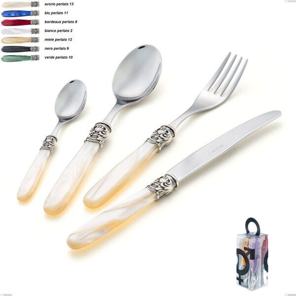 You&Me 24 Pieces Cutlery Set Mona Lisa, 18/10 AISI 304 Polished Stainless Steel with Pearl Acrylic Handle
