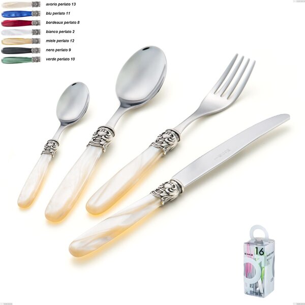 You&Me 16 Pieces Cutlery Set Mona Lisa, Polished 18/10 AISI 304 Stainless Steel with Pearlescent Acrylic Handle