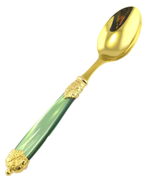 Mirage Pearl Tin Gold Table Spoon in Gold Ghiere 18.10 (AISI 304) with Double Ring Pearl Handle Dishwasher Safe Green Pearl