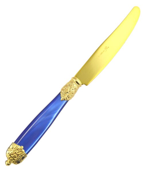 Mirage Pearl Tin Gold Table Knife in Gold Tin 18.10 (AISI 304) with Pearl Handle and Double Ring Dishwasher Safe Blue Pearl