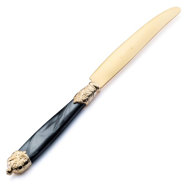 Mirage Pearl Tin Gold Table Knife in Gold Tin 18.10 (AISI 304) with Pearlised Handle and Double Ring, Dishwasher Safe, Black Pearlised