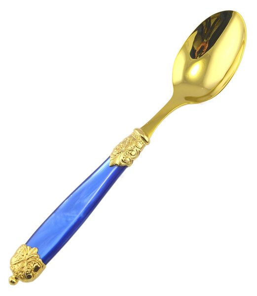 Mirage Pearl Tin Gold Table Spoon in Gold Tin Ghiere 18.10 (AISI 304) with Pearled Handle and Double Ghiera Dishwasher Safe Blue Pearled