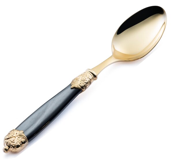 Mirage Pearl Tin Gold Table Spoon in Gold Rings 18.10 (AISI 304) Pearled Handle Double Ring Dishwasher Safe Black Pearled