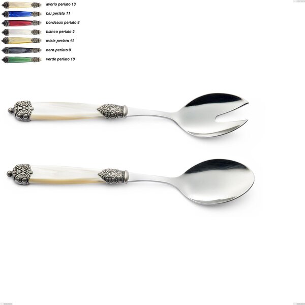 Mirage Salad Cutlery Set in 18.10 AISI430 Stainless Steel with ABS Handle and Double Ring, Dishwasher Safe