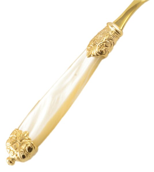 Mirage Pearl Tin Gold Table Fork in Gold Tin 18.10 (AISI 304) with Double Ring Pearly Handle Dishwasher Safe Ivory Pearly