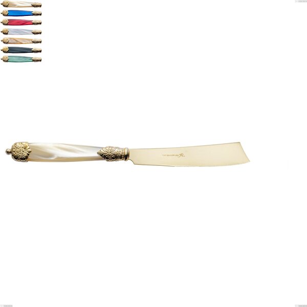 Mirage Pearl Tin Gold Cake Knife, 18.10 Stainless Steel with Golden PVD Finish, Acrylic Handles, Length 242 mm