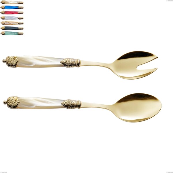 Mirage Pearl Tin Gold Salad Cutlery Set, 18.10 Stainless Steel with Gold-Coloured PVD Finish, Methacrylate Handles, Length 247 mm