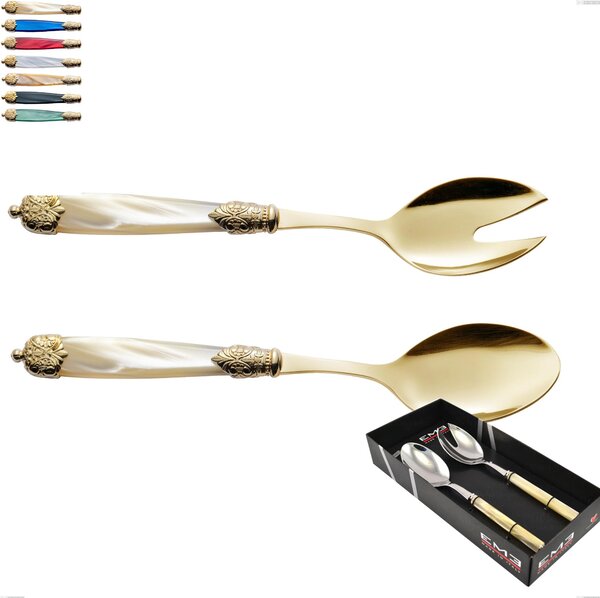 Mirage Pearl Tin gold 2-piece salad set in display box, 18.10 stainless steel with coloured gold PVD finish, methacrylate handles