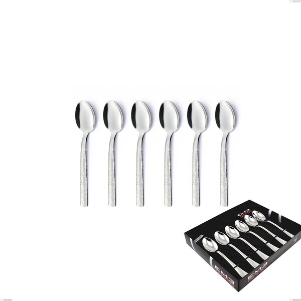 Set of 6 Marte Coffee Spoons in Display Case, Stainless Steel 18/10 (AISI304), Hammered Finish Thickness 2.5 mm