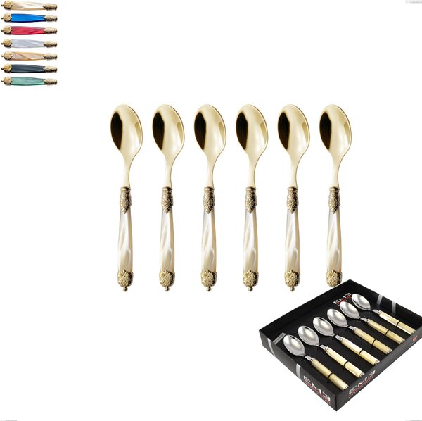 Showcase Pack 6 Pieces Coffee Spoon Mirage Pearl Tin Gold, 18.10 Stainless Steel with Coloured Gold PVD Finish, Acrylic Handles