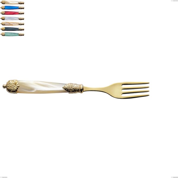 Mirage Pearl Tin Gold Table Fork, 18.10 Stainless Steel with Gold-Coloured PVD Finish, Methacrylate Handles, Length 221 mm