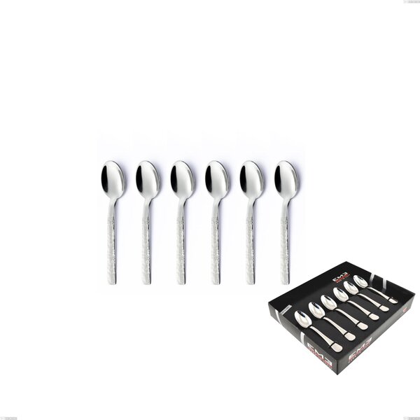 Marte 6 Moka Spoons Set in Display Box, Stainless Steel 18/10 (AISI304), Hammered Finish Thickness 2.5 mm