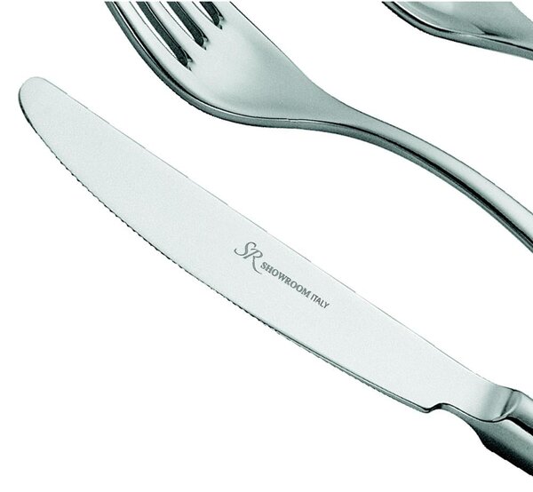 Novecento Table Knife in 18.10 AISI430 Stainless Steel, 3 mm Thickness, 215 mm Length, Polished Stainless Steel Handle, Dishwasher Safe