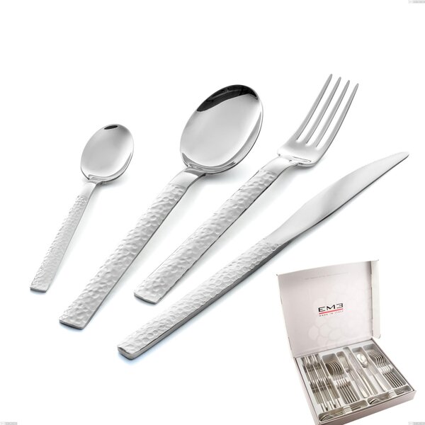 Marte 24-piece Cutlery Set in Box, Stainless Steel 18/10 (AISI304), Hammered Finish Thickness 2.5 mm