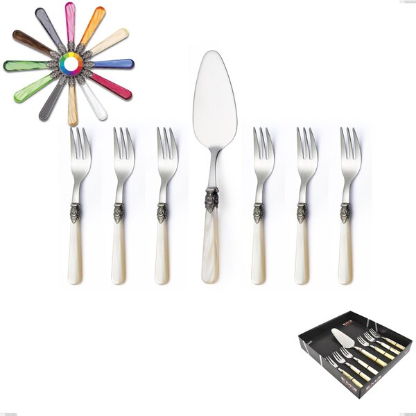 Showcase Cutlery Set 7 Pieces, Small Forks and Cake Server Napoleon Pearl, (Stainless Steel 18.10 aisi304), Acrylic Handles