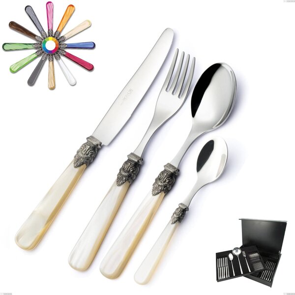 75-Piece Napoleon Pearl Cutlery Set in Wooden Case, (18.10 aisi304 Stainless Steel), Methacrylate Handles
