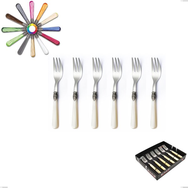 Showcase Packaging 6 Pieces Napoleon Pearl Dessert Forks, (18.10 aisi304 Stainless Steel), Methacrylate Handles