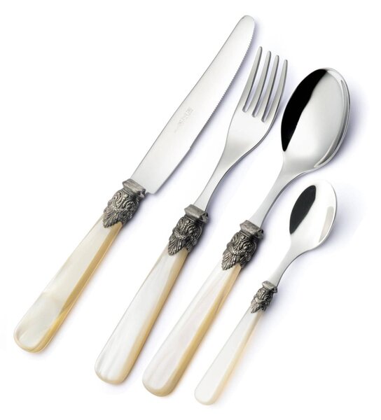 Coloured Cutlery Set 36 Pieces NAPOLEON Pearlised 18.10 Stainless Steel with Mother-of-Pearl Transparent Handle in Gift Box