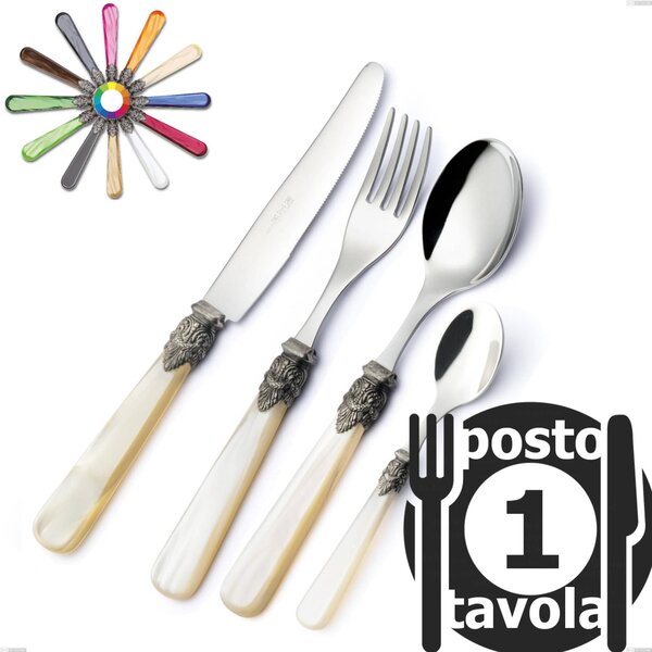 Colourful Cutlery Set 4 Pieces NAPOLEON in 18.10 Stainless Steel with Mother-of-Pearl Transparent Handle Dishwasher Safe EME
