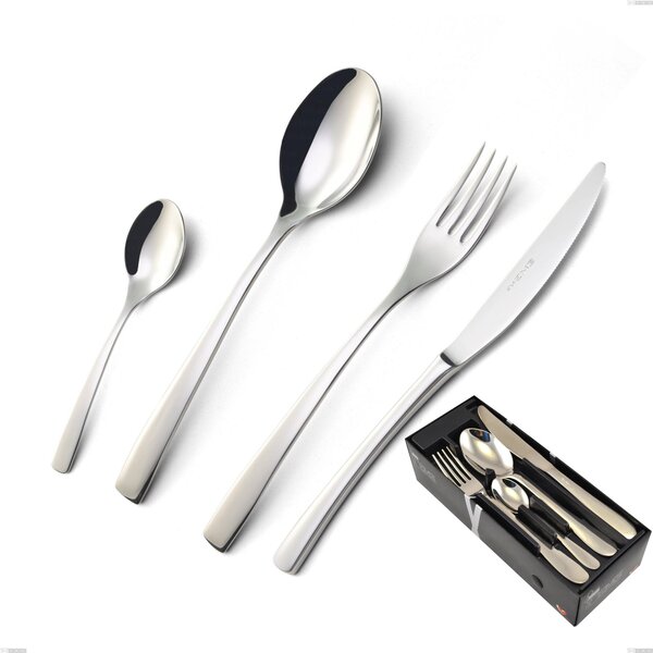 Onda 24 Piece Cutlery Set in Space-Saving Packaging, Polished Stainless Steel (Aisi 304)