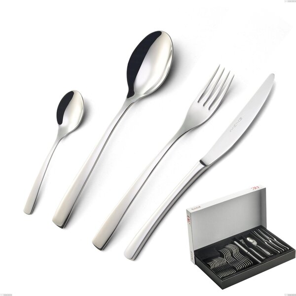 Onda 30 Piece Cutlery Set in Panoramic Packaging, Polished Stainless Steel (Aisi 304)