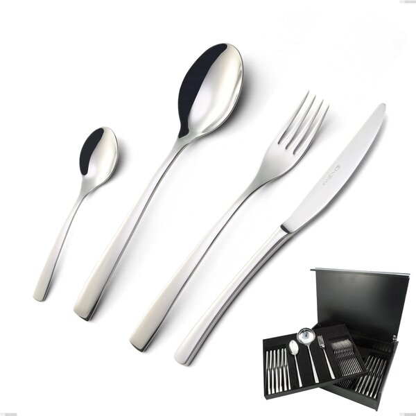 75-Piece Onda Cutlery Set in Wooden Box, Polished Stainless Steel (Aisi 304) from the Canteen
