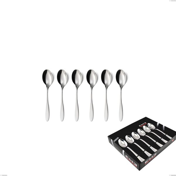 Set of 6 Oasi Coffee Spoons in Display Box, Polished AISI 304 Stainless Steel Cutlery, 2 mm Thickness
