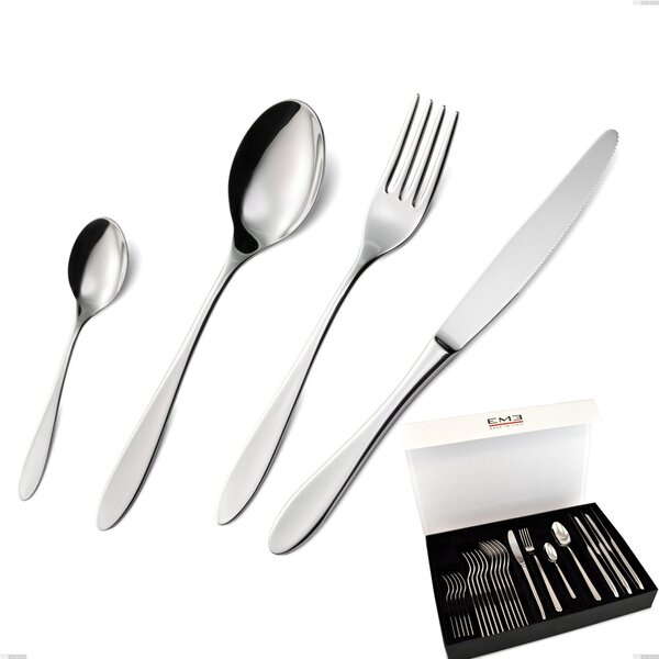 Oasi 24-piece cutlery set in panoramic packaging with book closure, Polished Stainless Steel Aisi 304, 2 mm thickness